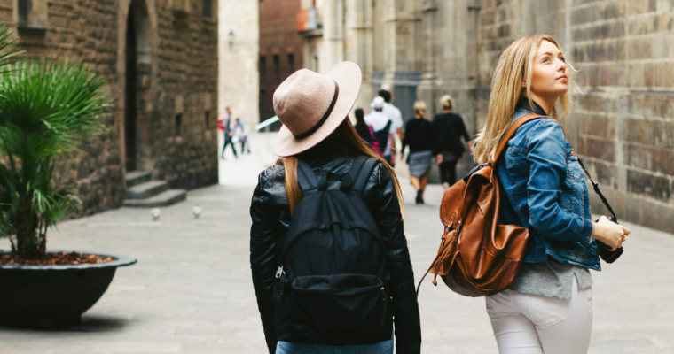 Two tourists walking in Europe