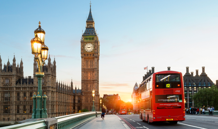 Big Ben and a double decker red bus in London